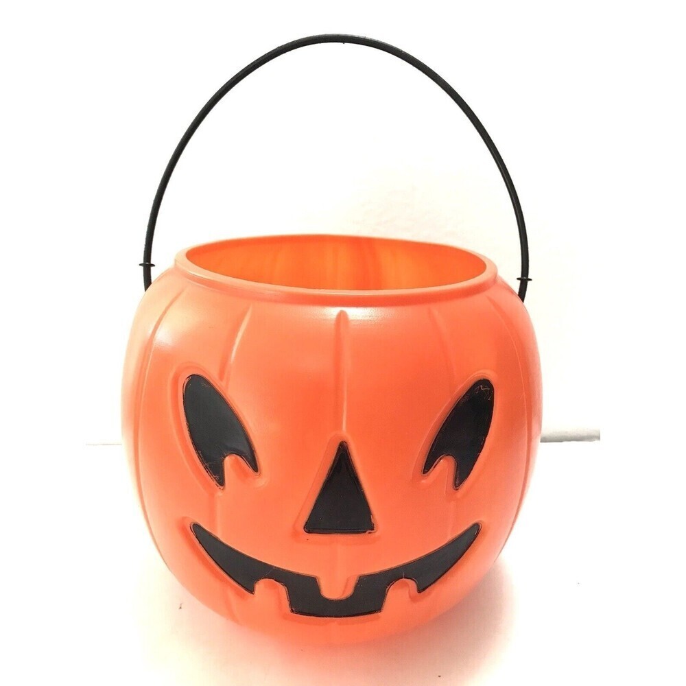 Vintage New Halloween Pumpkin Blow Mold Bucket Trick-or-Treat Distressed USA